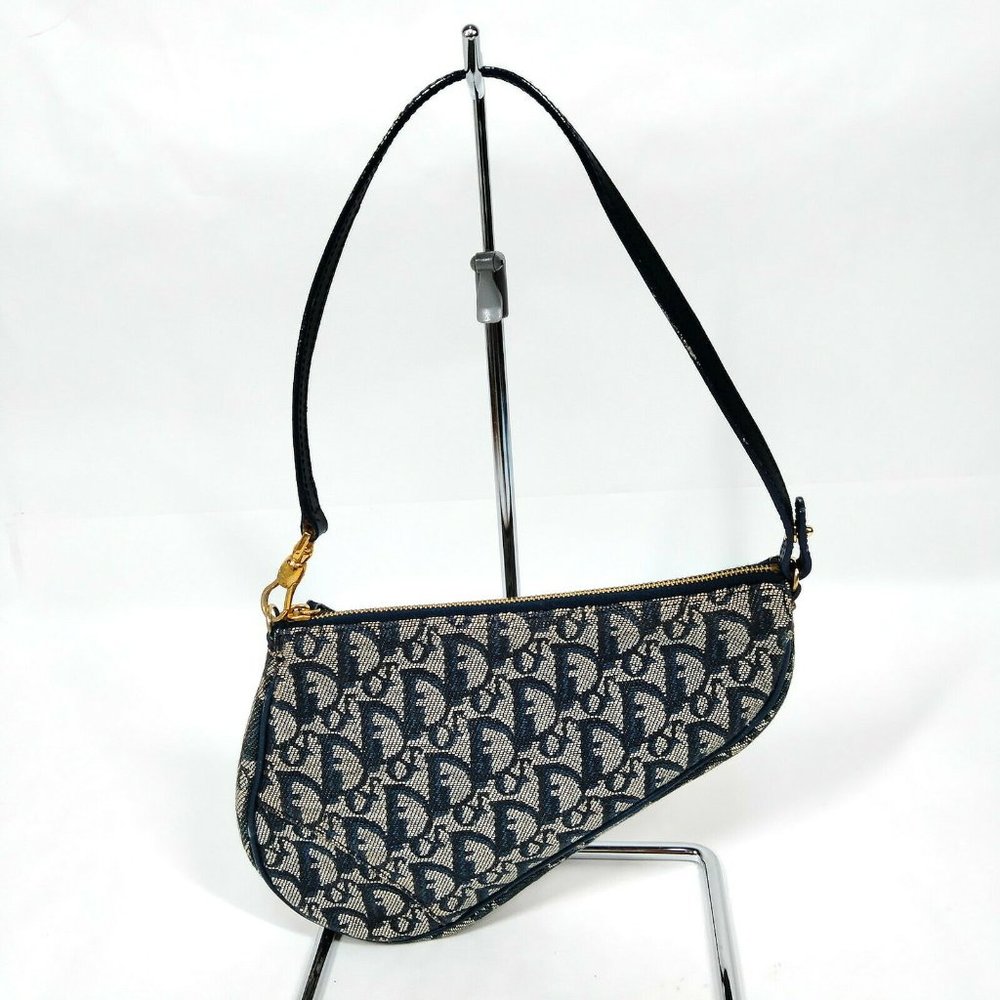100% Authentic Christian Dior Blue Canvas Hand Bag - Picture 1 of 10